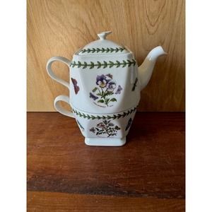 Portmeirion Botanic Garden Square Individual Teapot and Cup ~ New ~ Cyclamen